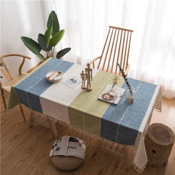 Rectangle Cotton Linen Tassels Dining Tablecloth Wedding Party Kitchen Home Decoration Table Cover, Size:140x260cm(Blue Green Plaid)