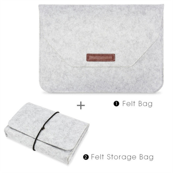 Portable Air Permeable Felt Sleeve Bag for MacBook Laptop, with Power Storage Bag, Size:13 inch(Grey)