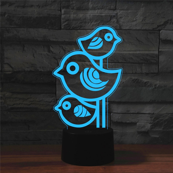 Three Birds Shape 3D Colorful LED Vision Light Table Lamp, USB & Battery Version