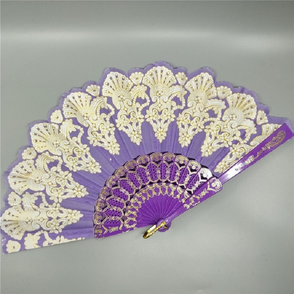 Spain Style Plastic Folding Fan Peacock Lace Fan Ladies Dance Gilding Fan, Size:23x42cm(Purple)