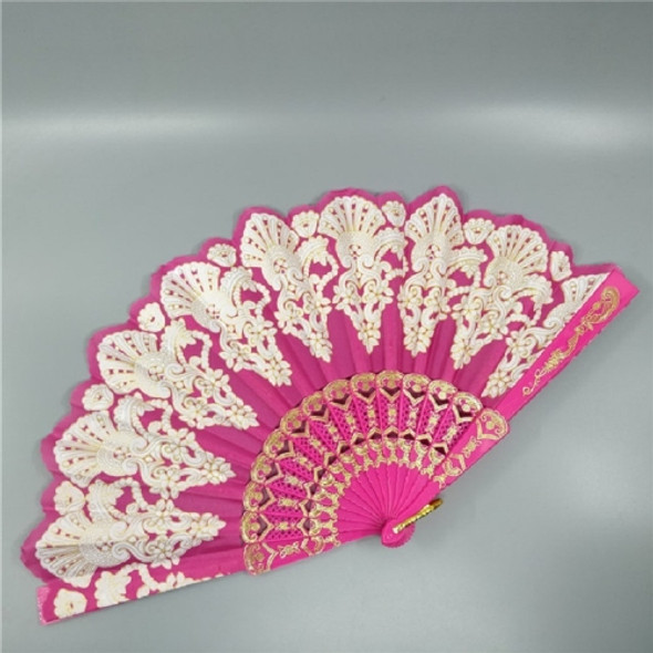 Spain Style Plastic Folding Fan Peacock Lace Fan Ladies Dance Gilding Fan, Size:23x42cm(Rose Red)