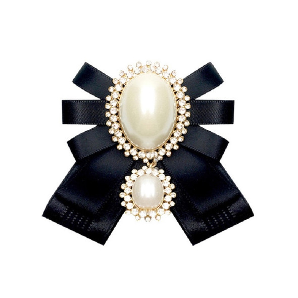 Women Pearl Bow-knot Bow Tie Cloth Brooch Clothing Accessories, Style:Pin Buckle Version(Black)