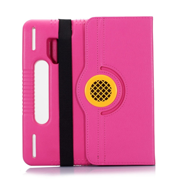 For iPad mini 4 / 3 / 2 / 1 7.9 inch 360 Degree Rotation Leather Case + Removable EVA Bumper Protective Cover with Handle & 3 Gears Holder & Sleep / Wake-up(Magenta)