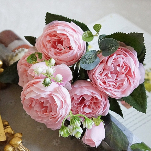 5 PCS Artificial Rose Flowers Small Bouquet Flores Home Party Wedding Fake Flower Decoration(Pink)