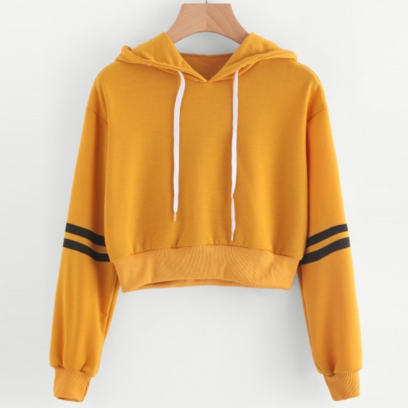 Striped Print Long Sleeve Navel Hooded Sweater, Size: S(Yellow)