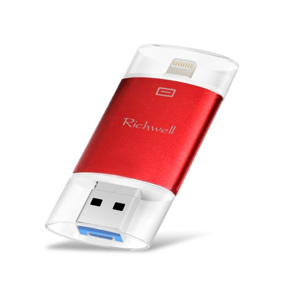 Richwell 3 in 1 32G Type-C + 8 Pin + USB 3.0 Metal Double Cover Push-pull Flash Disk with OTG Function(Red)
