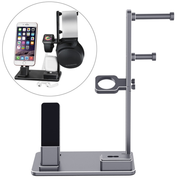 6 in 1 Aluminum Alloy Charging Dock Stand Holder Station for Headphones, AirPods, iPad, Apple Watch, iPhone(Grey)