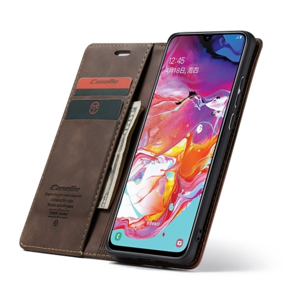 CaseMe-013 Multifunctional Retro Frosted Horizontal Flip Leather Case for Galaxy A70, with Card Slot & Holder & Zipper Wallet & Photo Frame(Coffee)