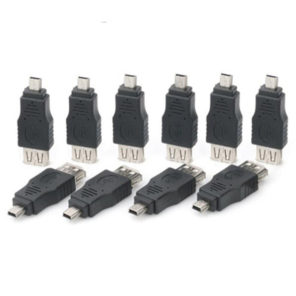 10 PCS USB Female to Mini USB Male Adapter(Black)