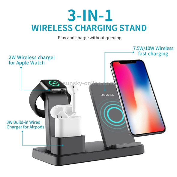 Q12 3 in 1 Quick Wireless Charger for iPhone, Apple Watch, AirPods and other Android Smart Phones(Grey)