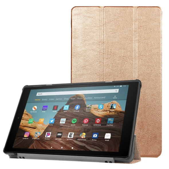 For Amazon Kindle Fire HD 10 2017 / 2019Custer Texture Horizontal Flip Leather Case with Three-folding Holder & Sleep / Wake-up Function(Gold)
