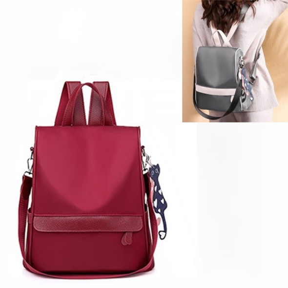Oxford Cloth Double Shoulder Strap Single & Double Shoulder Bag Messenger Bag with Kitten Pendant (Wine Red)