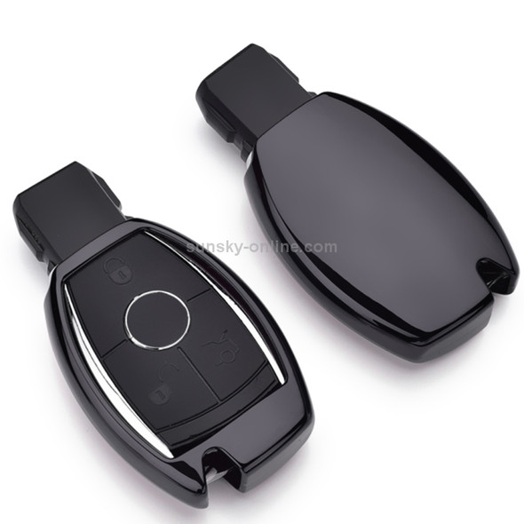 Electroplating TPU Single-shell Car Key Case with Key Ring for Mercedes-Benz C (Black)
