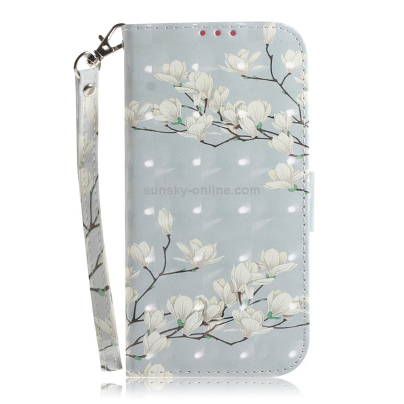 3D Painting Mognolia Pattern Coloured Drawing Horizontal Flip Leather Case for LG Q60, with Holder & Card Slots & Wallet