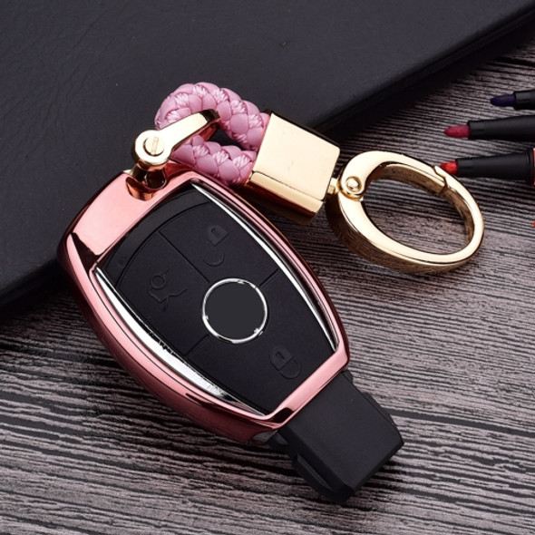 Electroplating TPU Single-shell Car Key Case with Key Ring for Mercedes-Benz C (Pink)