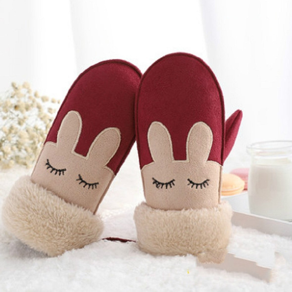 Plus Velvet Thick Warm Cute Halter Mittens Children Gloves, Baby Age:3-6 Years  Old(Rabbit Red)