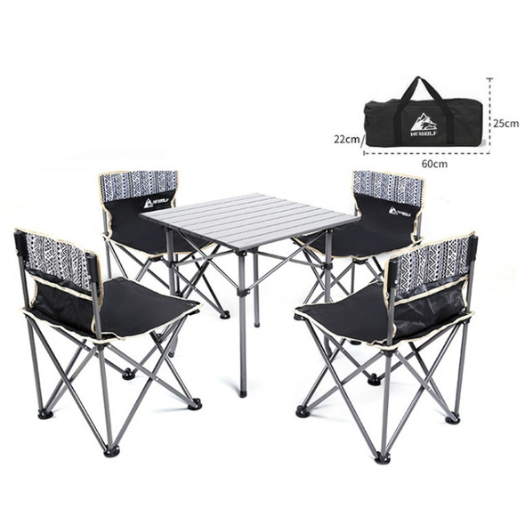 5 in 1 Hewolf 1746 Outdoor Portable Folding Table Chair Set(Black)