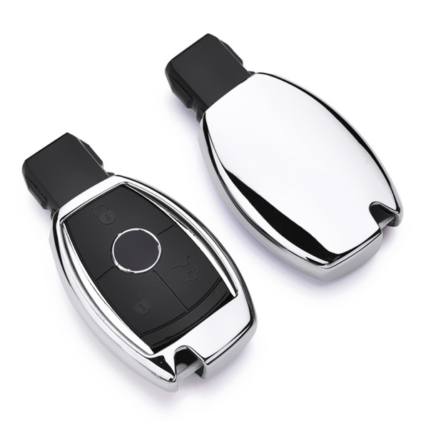 Electroplating TPU Single-shell Car Key Case with Key Ring for Mercedes-Benz C (Silver)
