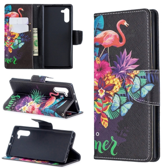 Colored Drawing Pattern Horizontal Flip Leather Case with Holder & Card Slots & Wallet For Galaxy Note10(Flamingo)