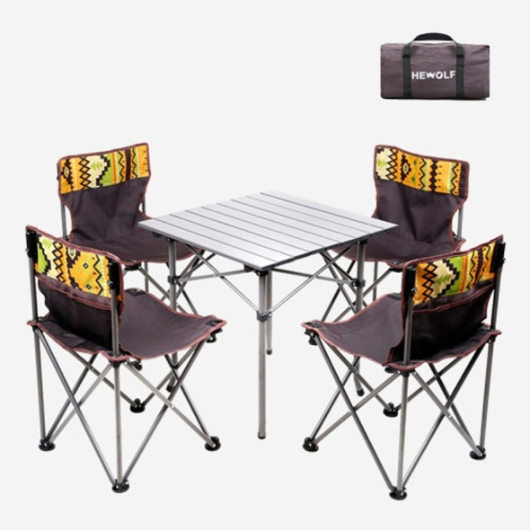 5 in 1 Hewolf 1746 Outdoor Portable Folding Table Chair Set(Coffee)