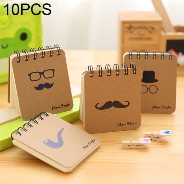 10 PCS Mustache Print Coil Memo Pad Notes Bookmark School Office Supply, Random Color Delivery