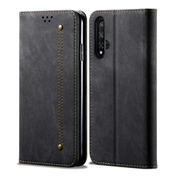 For Huawei Honor 20 Denim Texture Casual Style Horizontal Flip Leather Case with Holder & Card Slots & Wallet(Black)