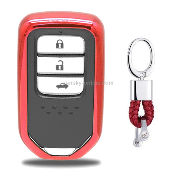 Electroplating TPU Single-shell Car Key Case with Key Ring for HONDA CIVIC / ACCORD / VEZEL / AVANCIER / CITY / FIT / JADE / CRIDER / GREIZ / ELYSION / ODYSSEY / XR-V / Spirior / CR-V(Red)