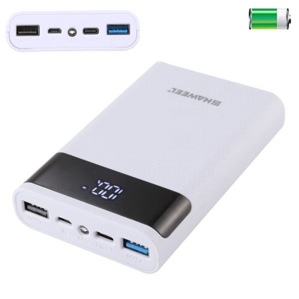 HAWEEL DIY 4x 18650 Battery (Not Included) 12000mAh Dual-way QC Charger Power Bank Shell Box with 2x USB Output & Display, Support QC 2.0 / QC 3.0 / FCP / SFCP /  AFC / MTK / BC 1.2 / PD(White)