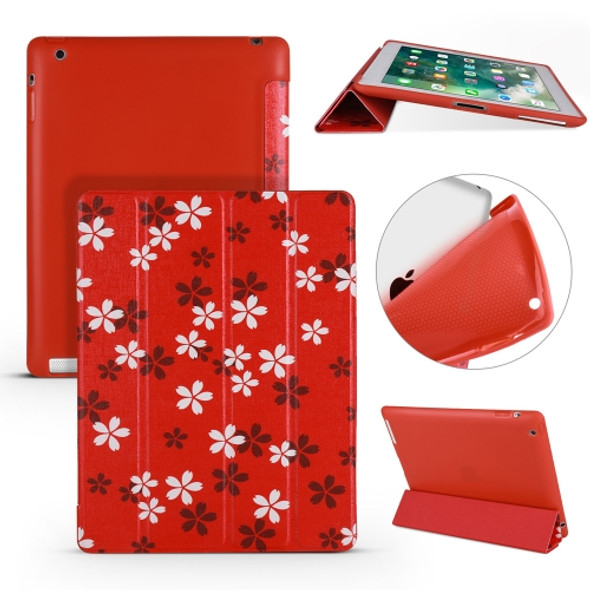 Sakura Pattern Horizontal Flip PU Leather Case for iPad 4 / 3 / 2, with Three-folding Holder & Honeycomb TPU Cover