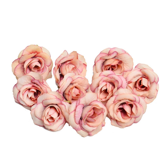 10 Sets 4cm Artificial Flower Silk Rose Flower Head for Wedding Party Home Decoration(White Green)