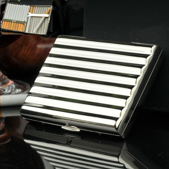 Double-gun Copper Corrugated Cigarette Case, Capacity:16 PCS Silver