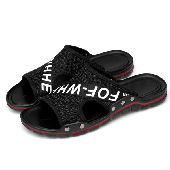 Flying Weaving Comfortable and Breathable Ultra-light Casual Slippers for Men (Color:Black White Size:38)