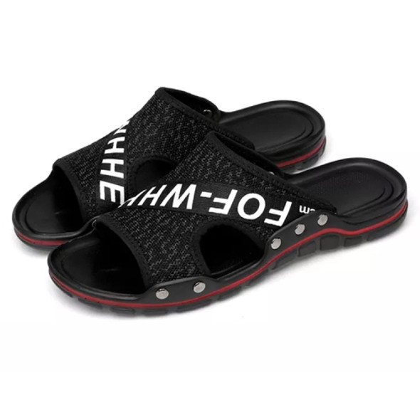 Flying Weaving Comfortable and Breathable Ultra-light Casual Slippers for Men (Color:Black White Size:38)