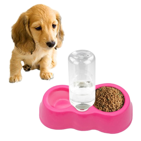 Dog Cat Food Dish + Drinking Water Double Bowls with Automatic Water Dispenser(Magenta)