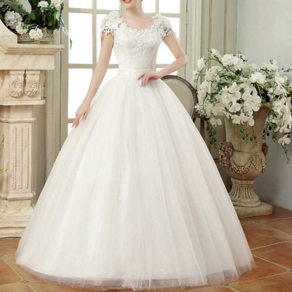 Vintage Lace Short Sleeved Round Neck Slim Slim Wedding Dress, Size:XS(White)
