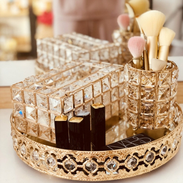 Light Luxury Crystal Lipstick Box Cosmetic Jewelry Box Crystal Pen Tissue Box Crystal Tray, Style: Tray+Pen Tray+Tissue Box(Crystal)