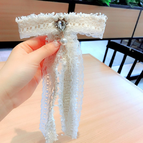 Women Long Lace Bow-knot Bow Tie Brooch Clothing Accessories(White)