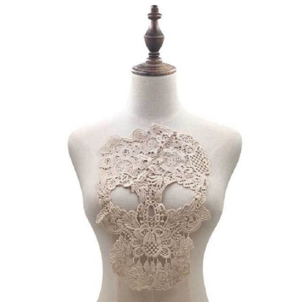 Light Brown Lace Three-dimensional Hollow Corsage Skull Head Embroidery Cloth Sticker DIY Clothing Accessories, Size: About 31 x 21cm