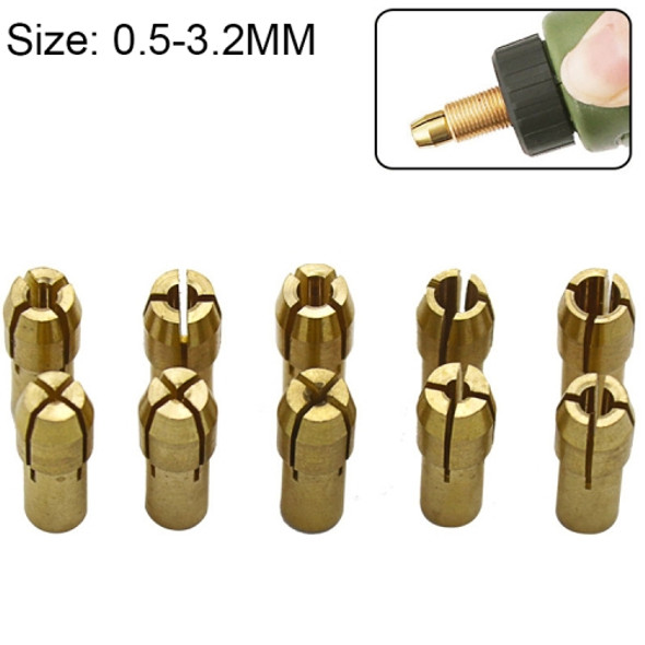 10 in 1 Three-claw Copper Clamp Nut for Electric Mill Fittings?Bore diameter: 0.5-3.2mm