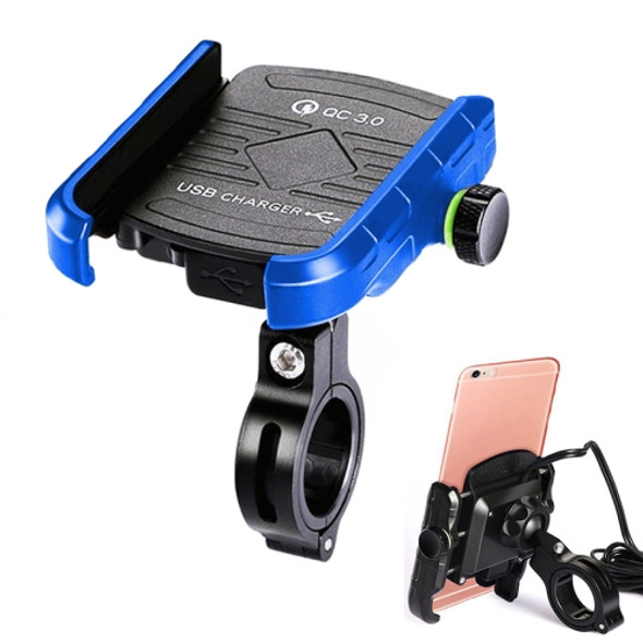 Motorcycles / Bicycle USB Charger QC 3.0 Fast Charging Phone Bracket, Suitable for 6-9cm Device(Blue)