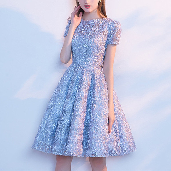 Lace Prom Dress Simple Short Party Formal Gown, Size:M(Sky Blue)