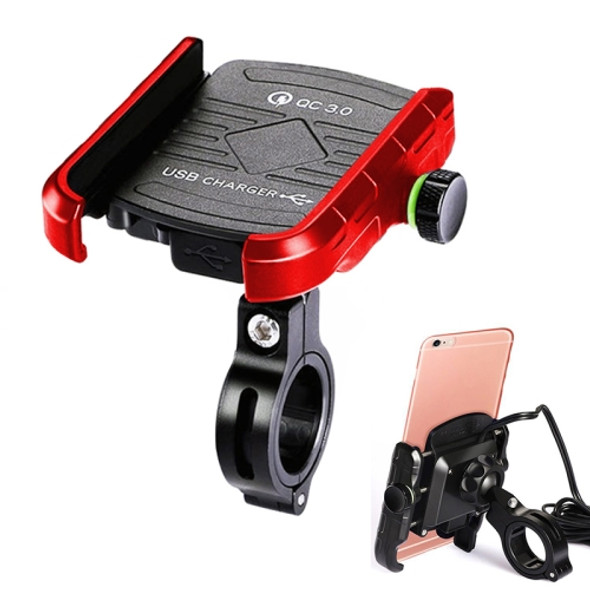 Motorcycles / Bicycle USB Charger QC 3.0 Fast Charging Phone Bracket, Suitable for 6-9cm Device(Red)