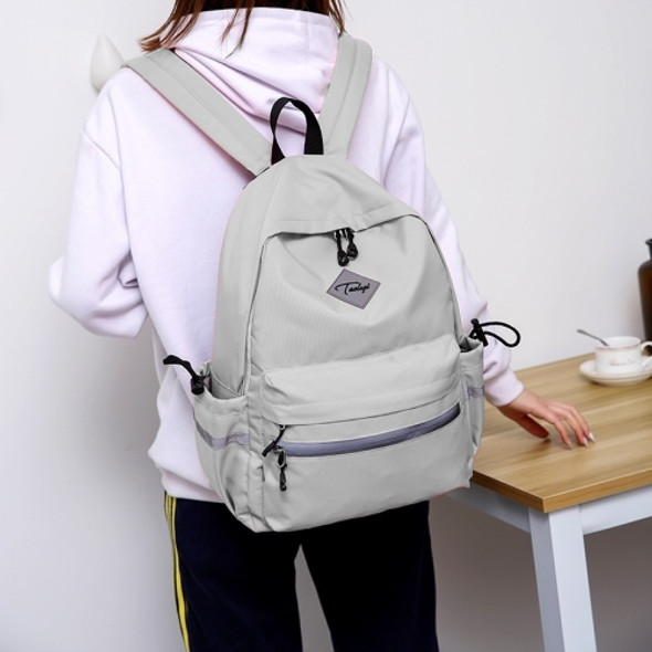 Fashion Canvas Double Shoulders Bag Ladies Handbag School Backpack Bag with USB Port (Color:Grey Size:OneSize)