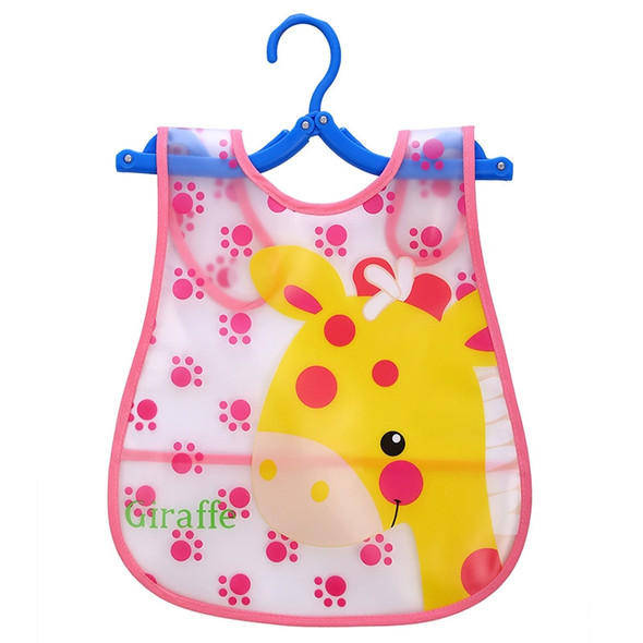 5 PCS Adjustable Baby Bibs Plastic Waterproof Lunch Feeding Bibs Baby Cartoon Feeding Cloth Children Baby Apron(Pink Giraffe)