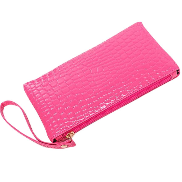 Fashion Long Crocodile Pattern Ladies Clutch Wallet(Pink)