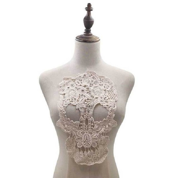 Apricot Lace Three-dimensional Hollow Corsage Skull Head Embroidery Cloth Sticker DIY Clothing Accessories, Size: About 31 x 21cm