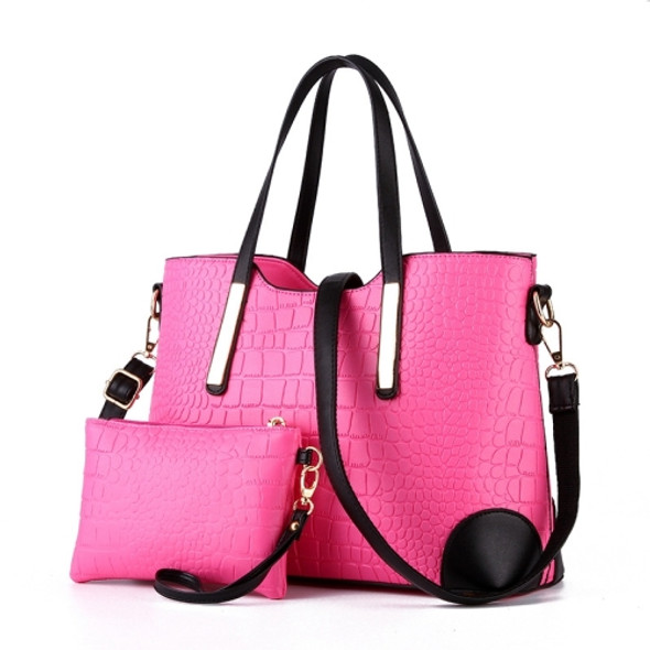 2 in 1 Vintage Messenger Bags Shoulder Handbag Women Crocodile Pattern Composite Bag Leather Wallet(Pink)