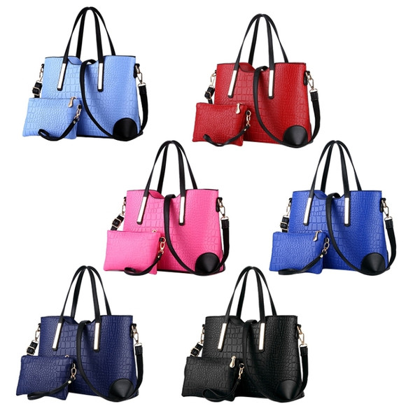 2 in 1 Vintage Messenger Bags Shoulder Handbag Women Crocodile Pattern Composite Bag Leather Wallet(Pink)