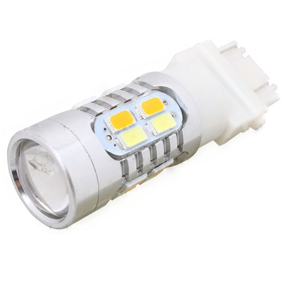 2PCS T25 10W 700LM Yellow + White Light Dual Wires 20-LED SMD 5630 Car Brake Light Lamp Bulb, Constant Current, DC 12-24V