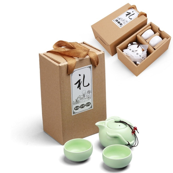 3 in 1 Celadon Ceramic Tea Set Penguin Kung Fu Teapot 1 Pot 2 Teacups Chinese Drinkware with Environmental Protection Gift Box (Green)